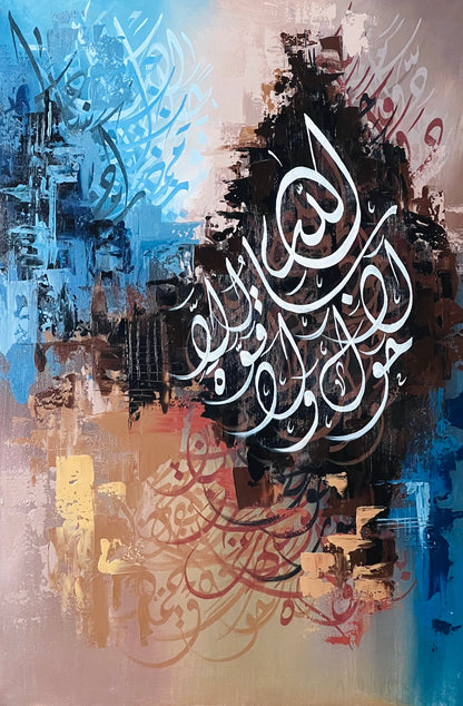 Modern Islamic calligraphy paintings from Paintastic Valley styled in a contemporary living room